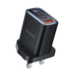 MCDODO CH-2170 30W 3-Port Digital Display Fast Charger (Dual Type-C+USB-A), UK Plug