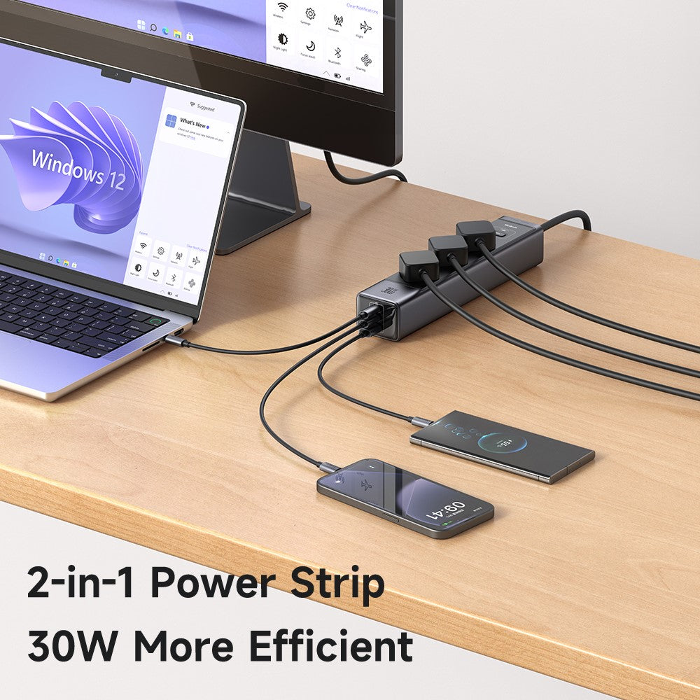 MCDODO CH-0620 EU Plug 6-in-1 30W GaN Surge Protection Power Strip (3 AC+2 USB-C+USB-A)