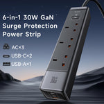 MCDODO CH-0600 UK-stik 6-i-1 30W GaN Overspændingsbeskyttelses Strømskinne (3 AC+2 USB-C+USB-A)