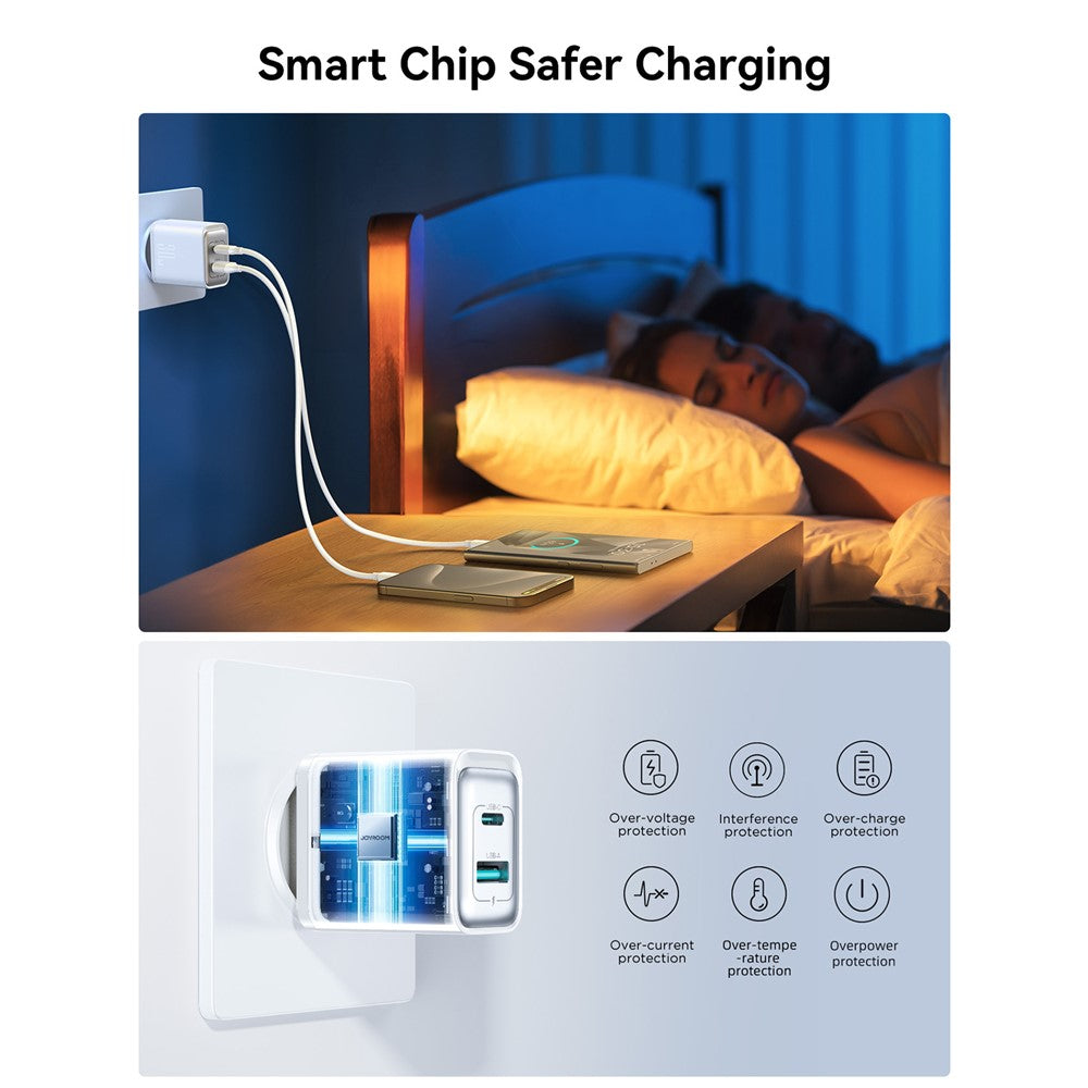 JOYROOM JR-TCF15 30W Wall Charger USB-C+USB-A Dual Port PD Fast Charging Adapter, EU Plug
