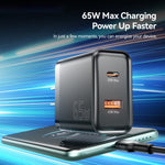 ESSAGER 65W Fast Charging Portable Power Adapter USB-A + Type-C Dual Ports Travel Charger