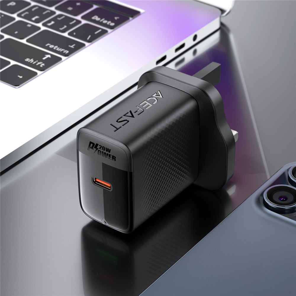ACEFAST A83 PD 20W Enkelt USB-C GaN Oplader Telefon Vægoplader Adapter, UK-stik