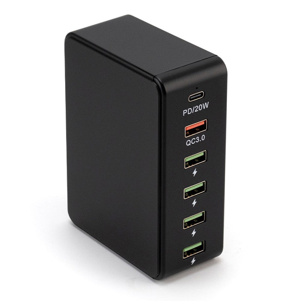 818PD QC3.0 PD 20W Fast Charging Station 5 USB + 1 Type-C Phone Tablet Desktop Charger