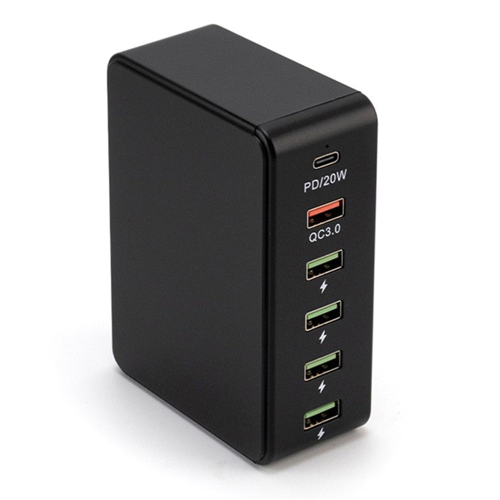 818PD QC3.0 PD 20W Fast Charging Station 5 USB + 1 Type-C Phone Tablet Desktop Charger