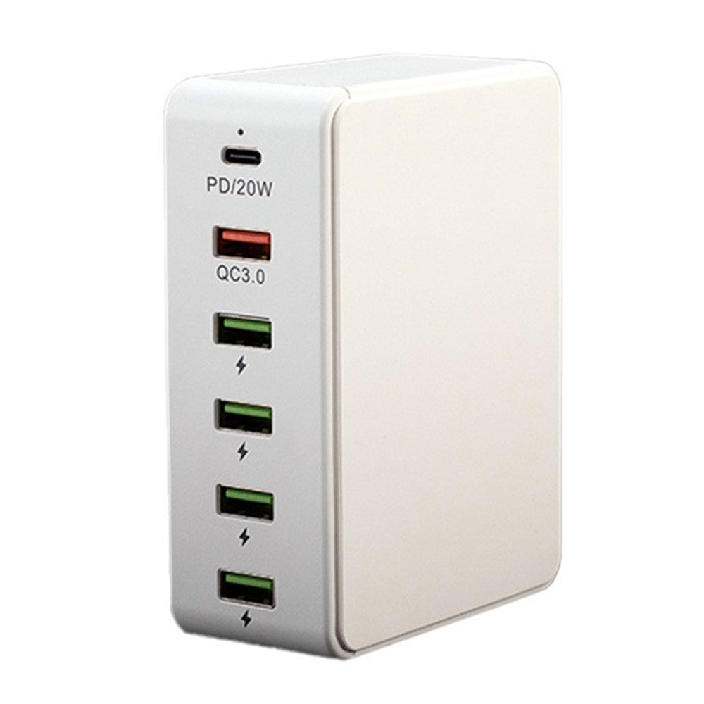 818PD QC3.0 PD 20W Fast Charging Station 5 USB + 1 Type-C Phone Tablet Desktop Charger