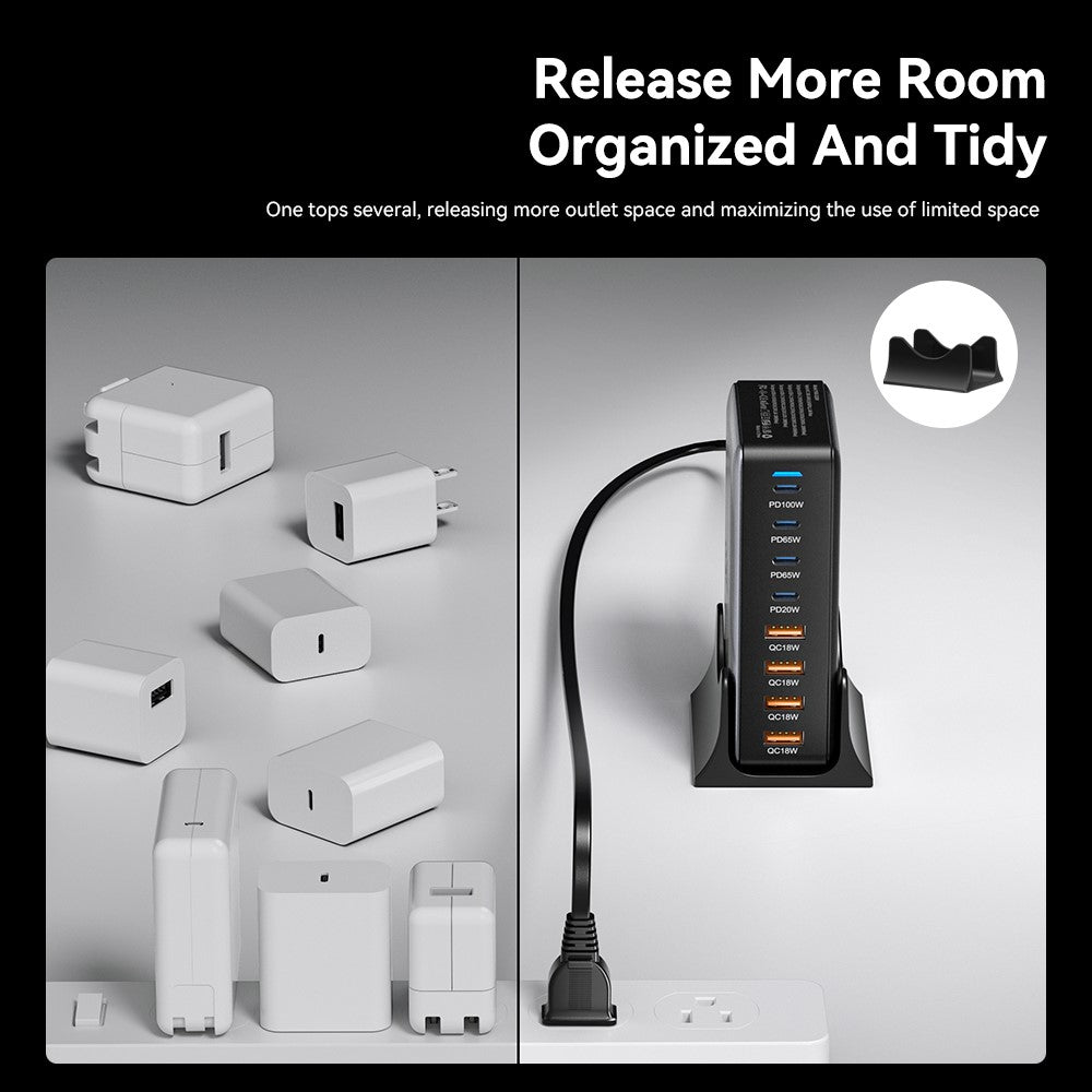 ESSAGER GaN-ladestation med 4 USB-C- + 4 USB-A-porte 100W hurtigoplader til bærbar computer, telefon og tablet