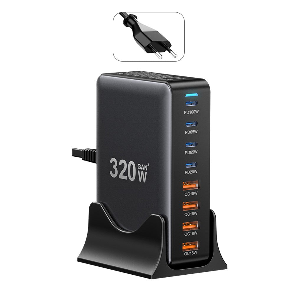 ESSAGER GaN-ladestation med 4 USB-C- + 4 USB-A-porte 100W hurtigoplader til bærbar computer, telefon og tablet