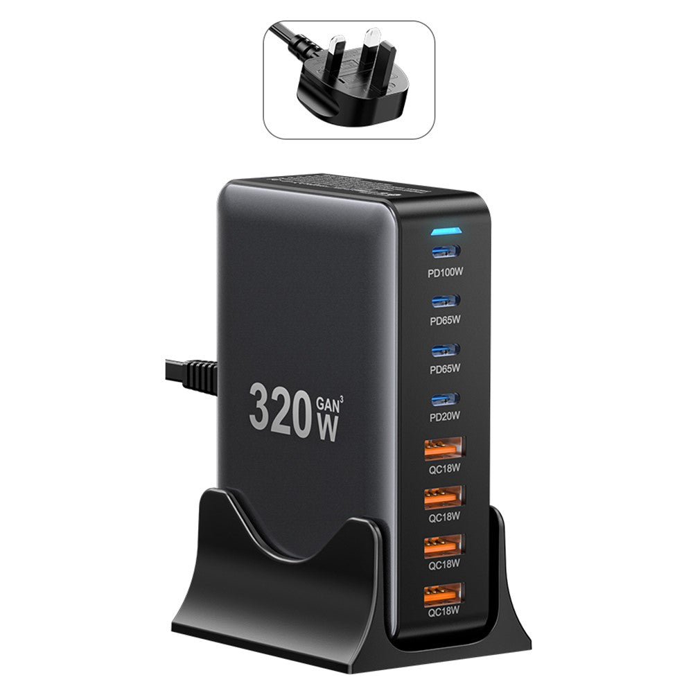 ESSAGER GaN-ladestation med 4 USB-C- + 4 USB-A-porte 100W hurtigoplader til bærbar computer, telefon og tablet