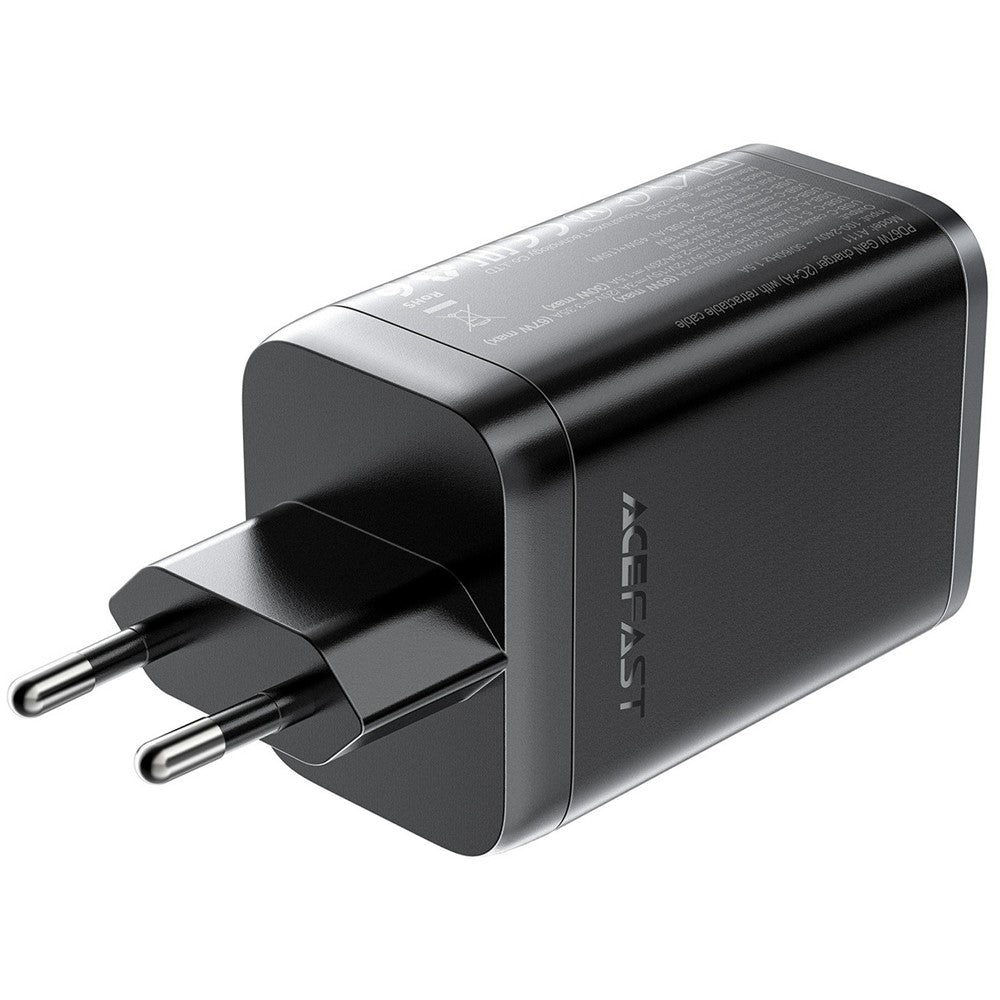 ACEFAST A111 67W GaN-oplader USB-A+Type-C-adapter med udtrækkeligt USB-C-kabel, EU-stik