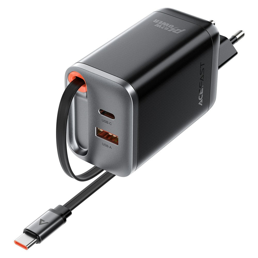 ACEFAST A111 67W GaN-oplader USB-A+Type-C-adapter med udtrækkeligt USB-C-kabel, EU-stik