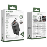 ACEFAST A111 67W GaN-oplader USB-A+Type-C-adapter med udtrækkeligt USB-C-kabel, EU-stik