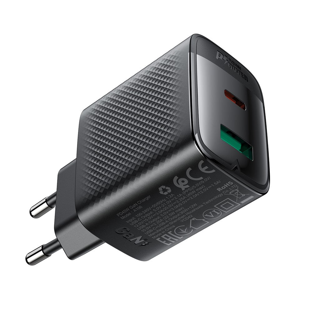 ACEFAST A106 GaN Charger PD 45W Fast Charging Dual Port USB-C USB-A Adapter