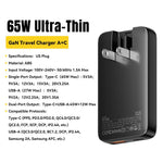 ESSAGER 65W Fast Charging Adapter USB A + Type C Dual Ports Ultra Slim GaN Travel Charger