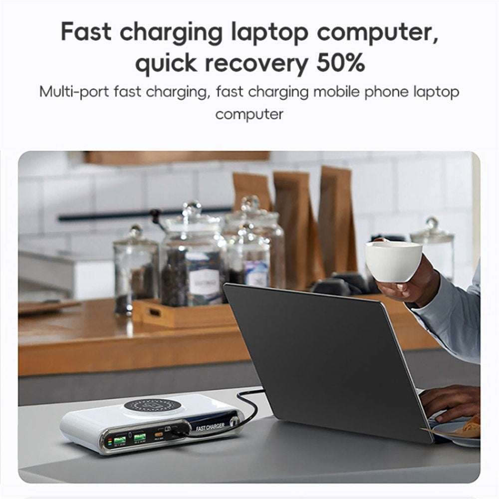 F9A 6 In 1 Multifunction 72W Smart Wireless Charger with 2 USB + 2 Type C Ports and LED Ambient Light