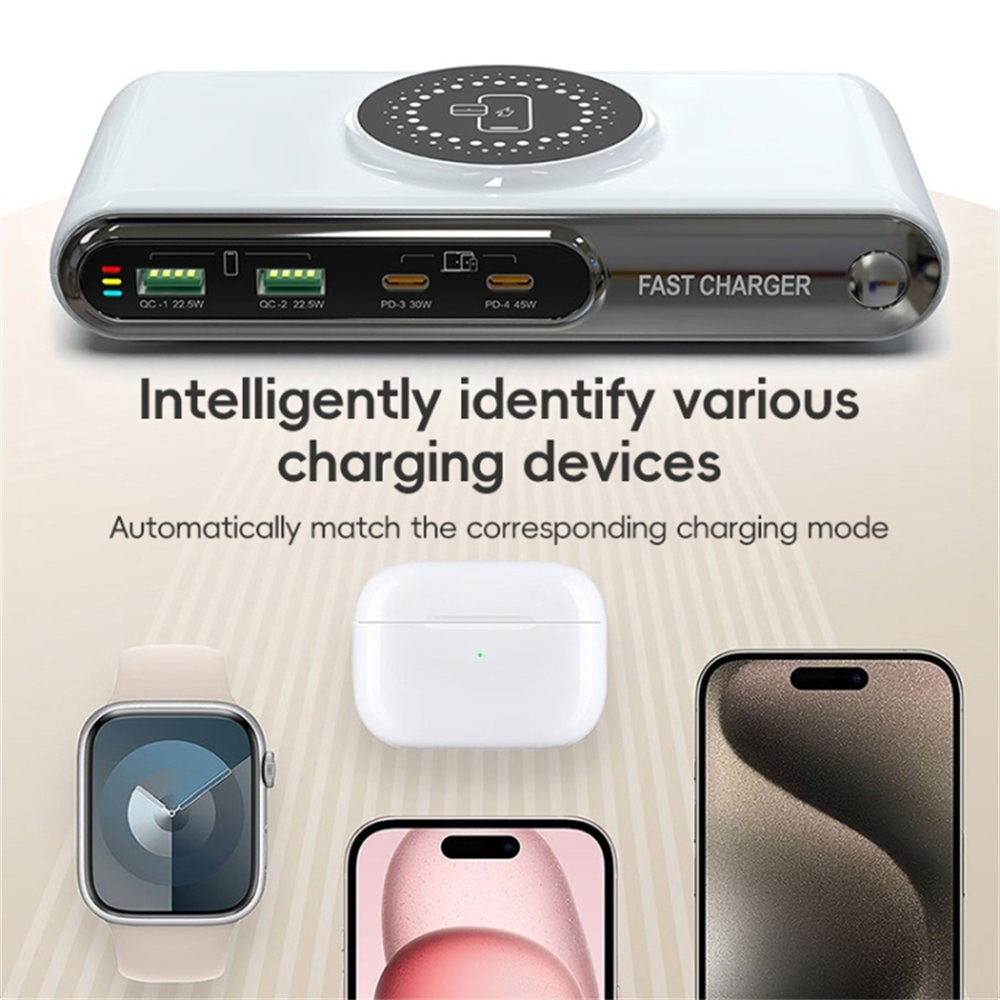 F9A 6 In 1 Multifunction 72W Smart Wireless Charger with 2 USB + 2 Type C Ports and LED Ambient Light