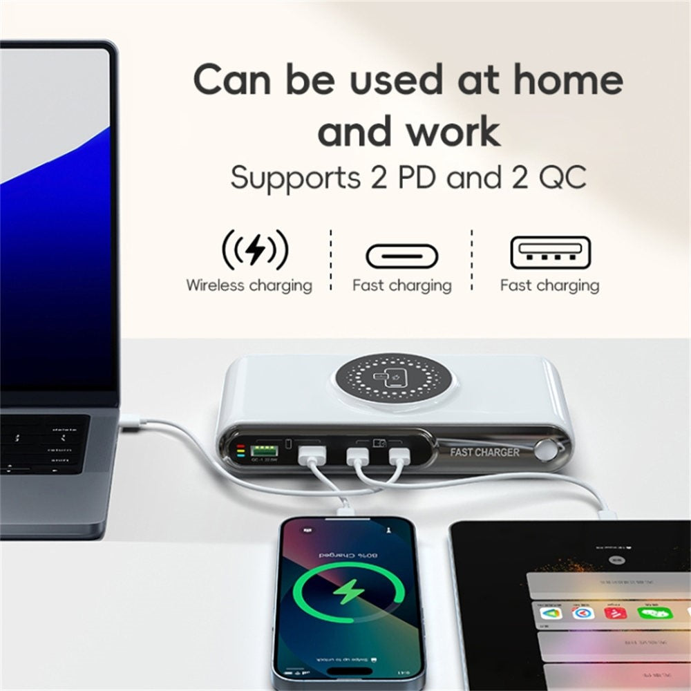 F9A 6 In 1 Multifunction 72W Smart Wireless Charger with 2 USB + 2 Type C Ports and LED Ambient Light
