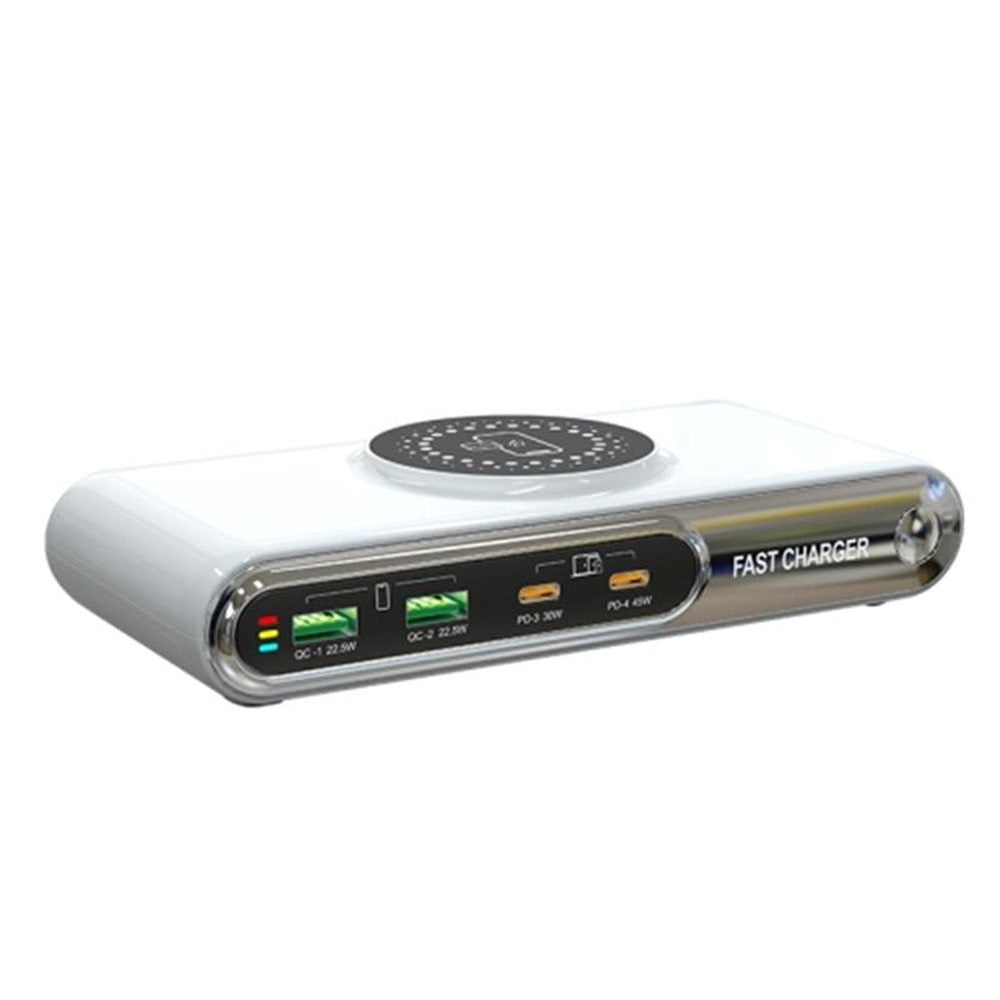 F9A 6 In 1 Multifunction 72W Smart Wireless Charger with 2 USB + 2 Type C Ports and LED Ambient Light