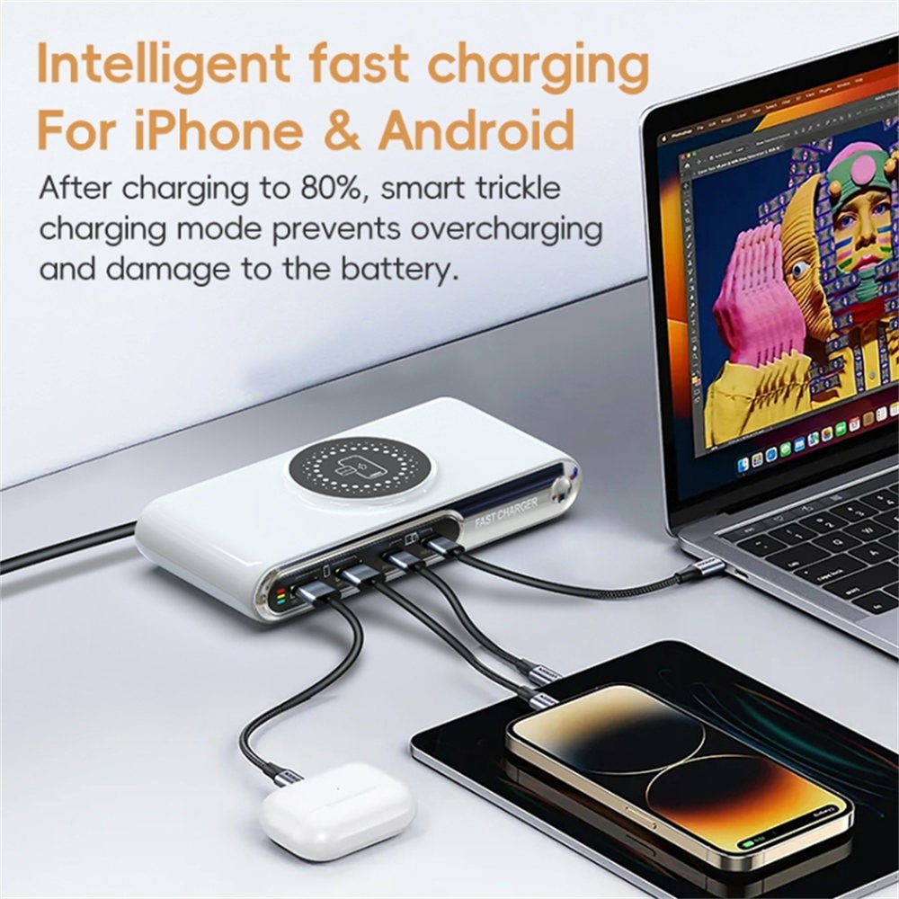 F9A 6 In 1 Multifunction 72W Smart Wireless Charger with 2 USB + 2 Type C Ports and LED Ambient Light
