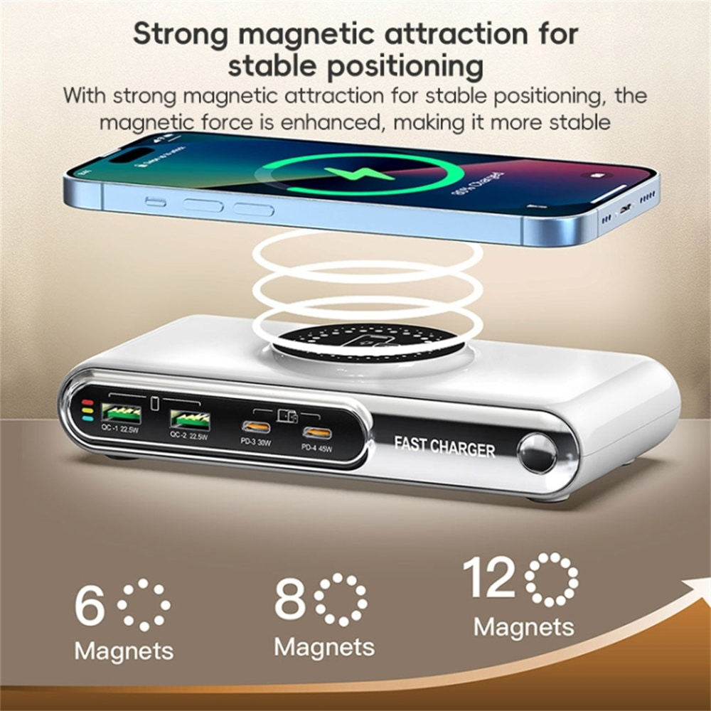 F9A 6 In 1 Multifunction 72W Smart Wireless Charger with 2 USB + 2 Type C Ports and LED Ambient Light