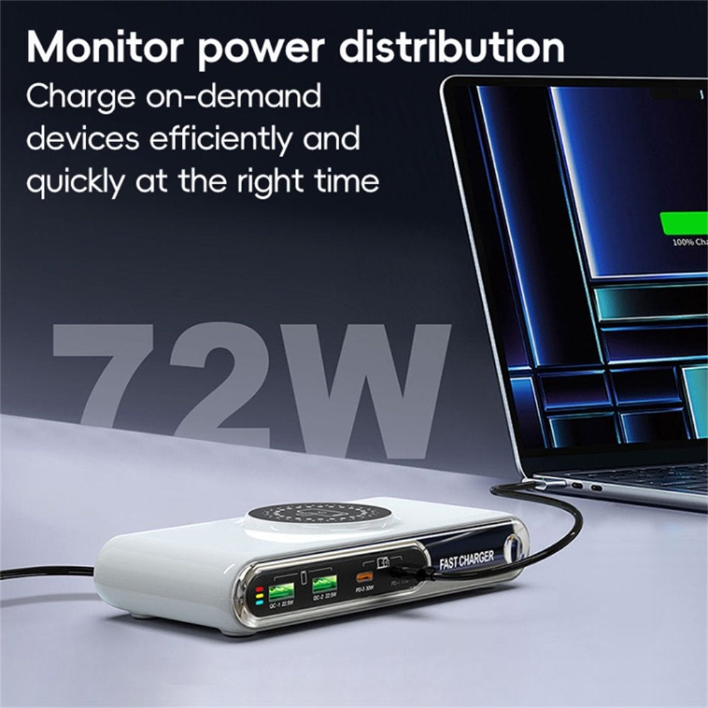 F9A 6 In 1 Multifunction 72W Smart Wireless Charger with 2 USB + 2 Type C Ports and LED Ambient Light