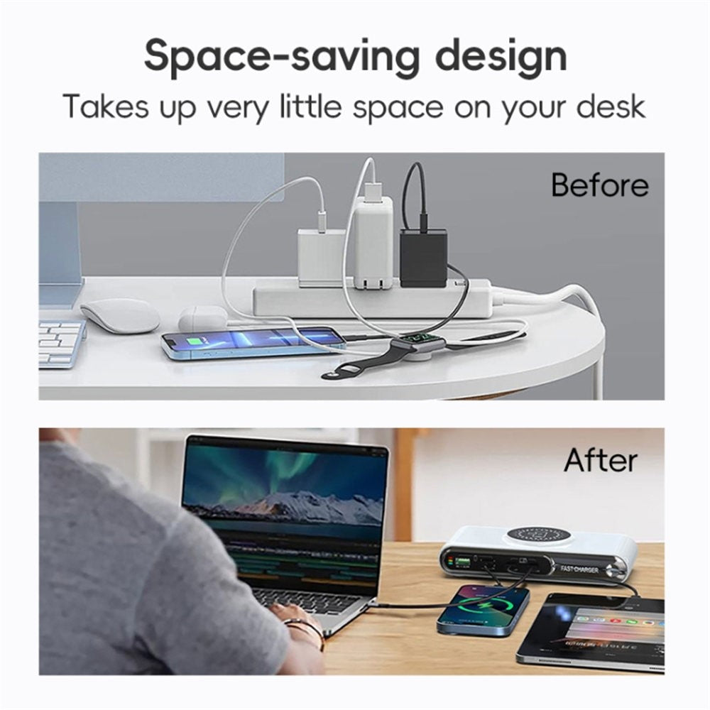 F9A 6 In 1 Multifunction 72W Smart Wireless Charger with 2 USB + 2 Type C Ports and LED Ambient Light