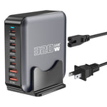 320W GaN Desktop Charger 8 Port Output Fast Charging Station for Phones Tablets Drones