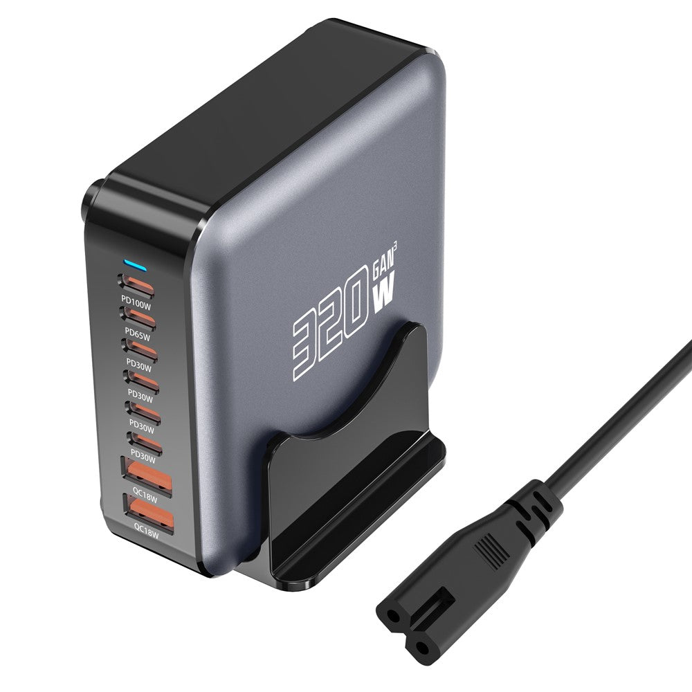 320W GaN Desktop Charger 8 Port Output Fast Charging Station for Phones Tablets Drones