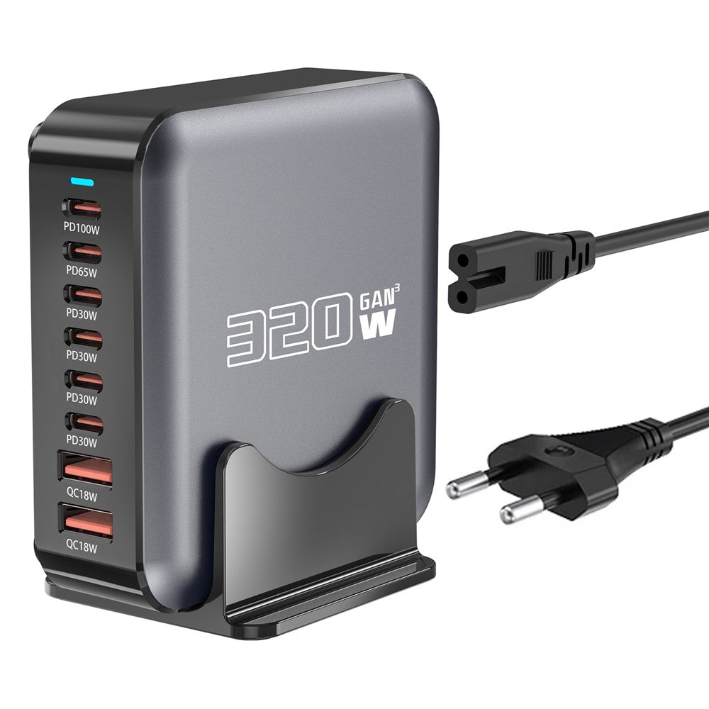 320W GaN Desktop Charger 8 Port Output Fast Charging Station for Phones Tablets Drones