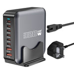 320W GaN Desktop Charger 8 Port Output Fast Charging Station for Phones Tablets Drones