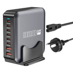 320W GaN Desktop Charger 8 Port Output Fast Charging Station for Phones Tablets Drones