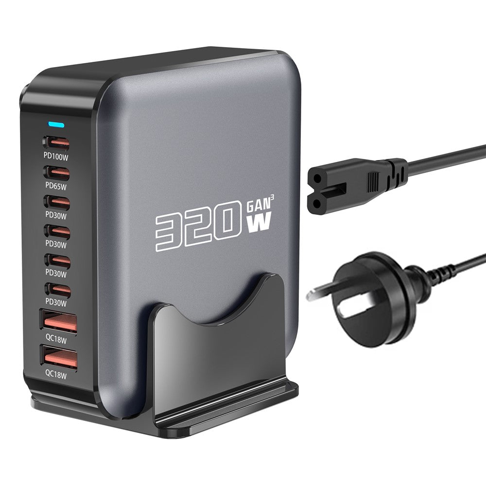 320W GaN Desktop Charger 8 Port Output Fast Charging Station for Phones Tablets Drones