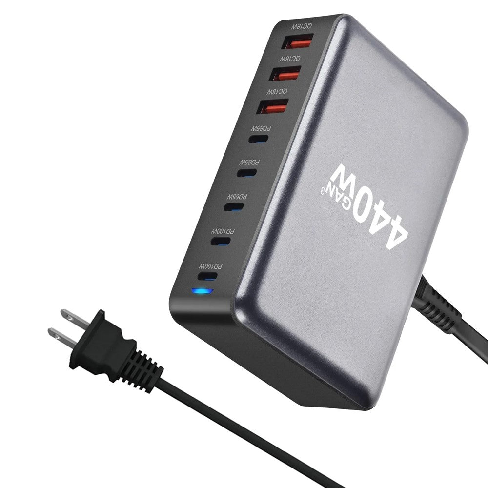 440W GaN bordsladdare 2 x PD 100W + 3 x PD 65W + 3 x QC 18W 8-portars snabbladdningsstation