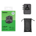 MOMAX 1-World 2 Dubbel AC Mini GaN Global Reseadapter 70W Universal Strömomvandlare Laddare