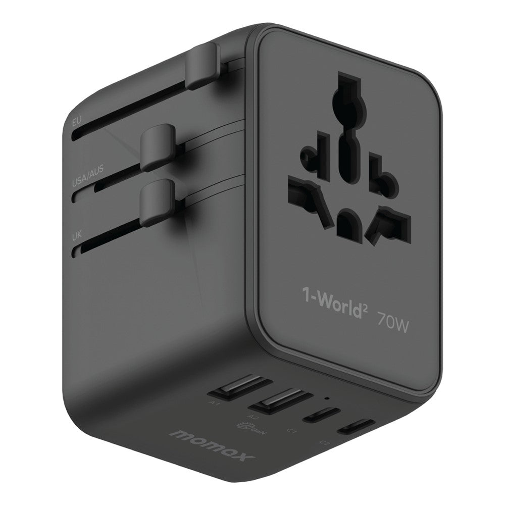 MOMAX 1-World 2 Dubbel AC Mini GaN Global Reseadapter 70W Universal Strömomvandlare Laddare