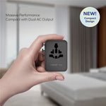 MOMAX 1-World 2 Dubbel AC Mini GaN Global Reseadapter 70W Universal Strömomvandlare Laddare
