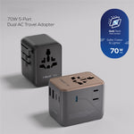 MOMAX 1-World 2 Dubbel AC Mini GaN Global Reseadapter 70W Universal Strömomvandlare Laddare
