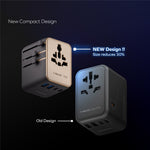 MOMAX 1-World 2 Dubbel AC Mini GaN Global Reseadapter 70W Universal Strömomvandlare Laddare
