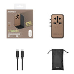 MOMAX 1-World 170W GaN PD Global Travel Wall Charger Fast Charging Adapter with USB-C Cable