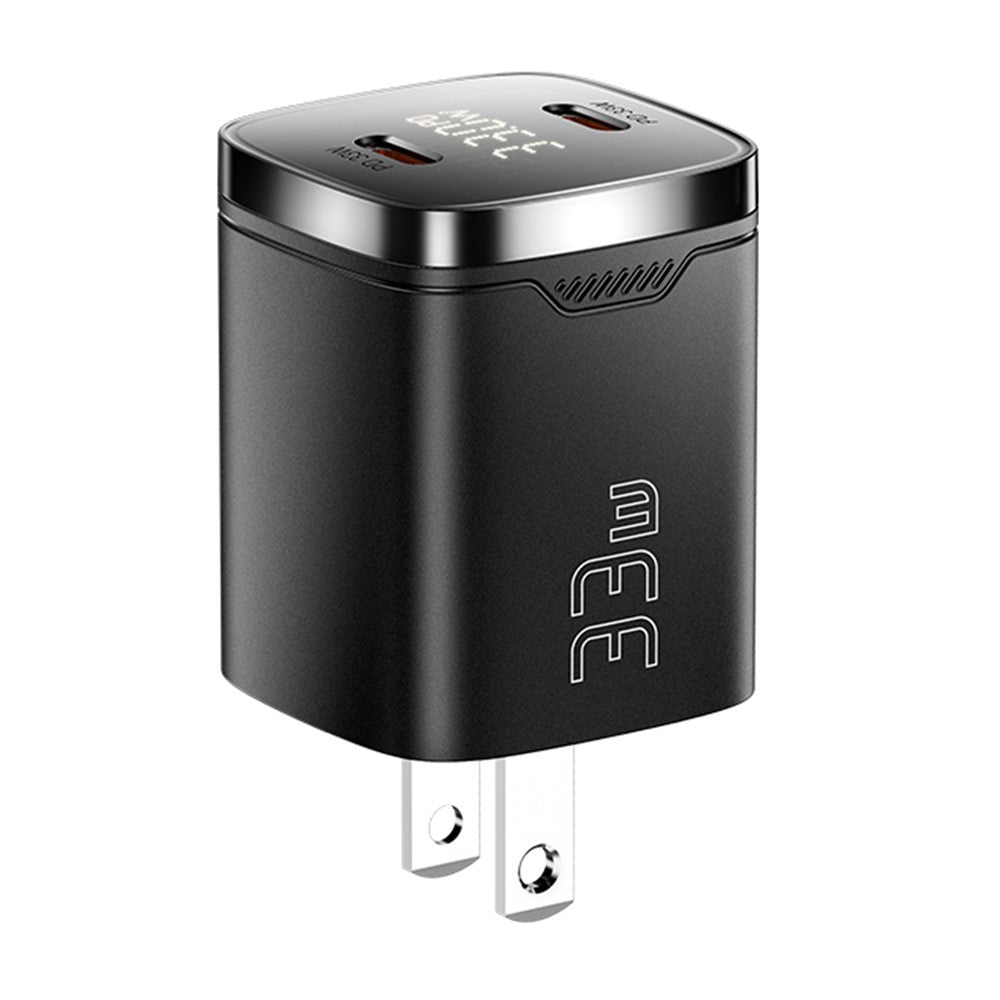 ESSAGER PD 33W GaN Dual Type-C Travel Charger with LED Display Fast Charging Compact Power Adapter