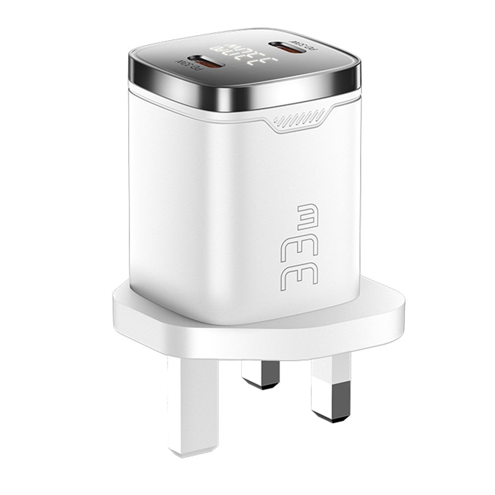 ESSAGER PD 33W GaN Dual Type-C Travel Charger with LED Display Fast Charging Compact Power Adapter
