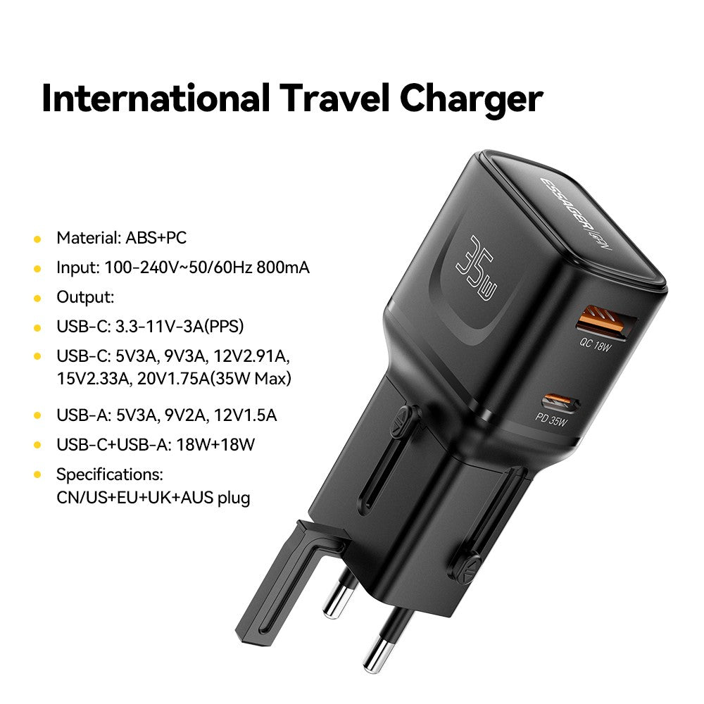 ESSAGER G535 35W Travel Charger CN / US + EU + UK + AUS Plug GaN Phone Power Adapter