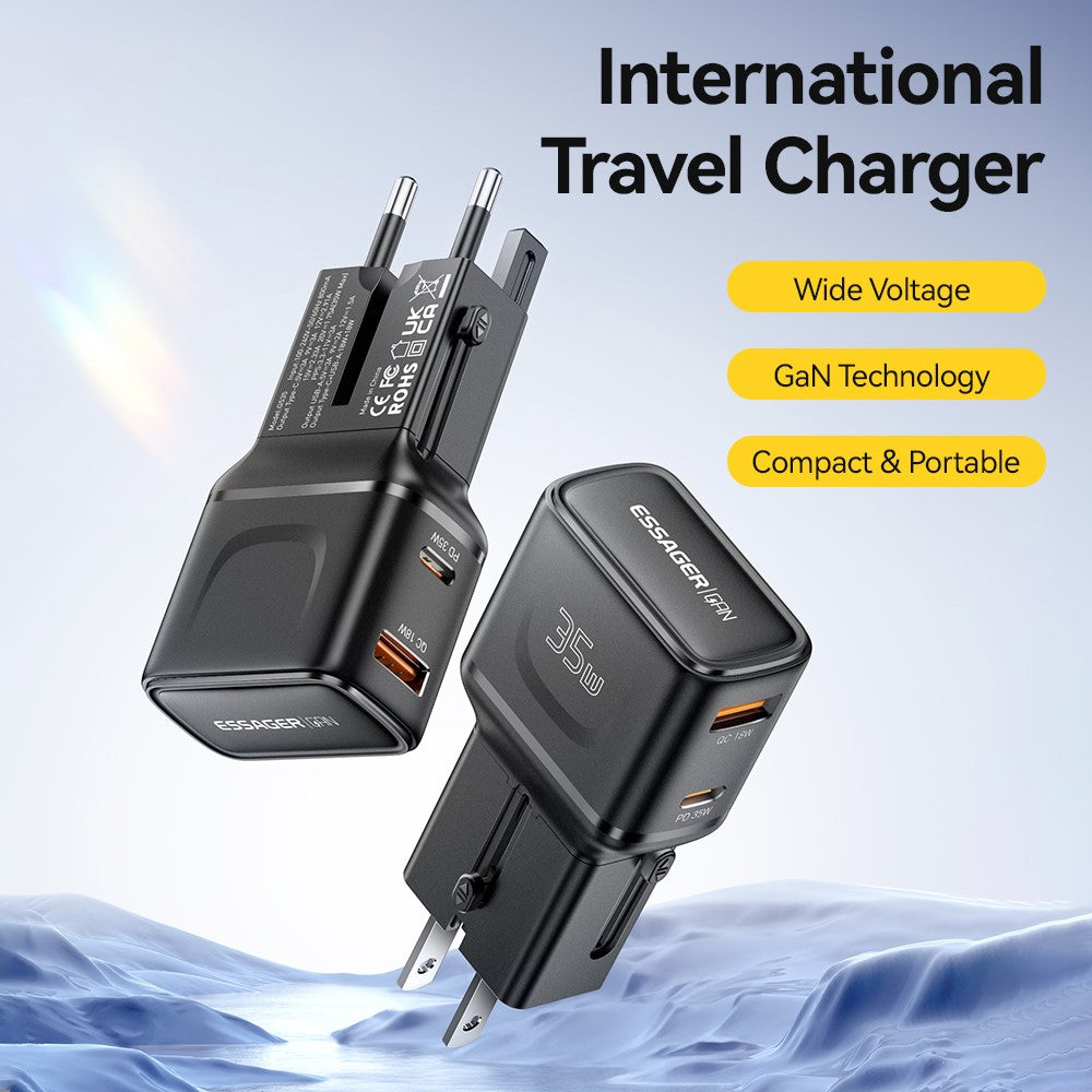 ESSAGER G535 35W Travel Charger CN / US + EU + UK + AUS Plug GaN Phone Power Adapter