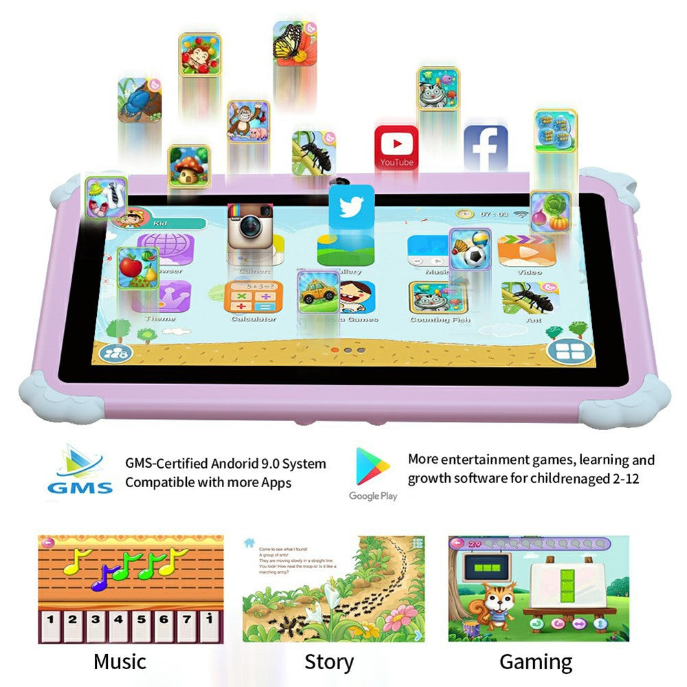 Q88 7 Inch Android 10.0 Educational Tablet for Kids with Anti Drop Case and Rotatable Kickstand,  1+16G Storage