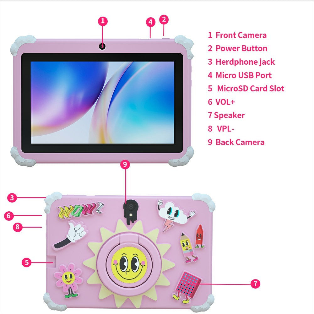 Q88 7 Inch Android 10.0 Educational Tablet for Kids with Anti Drop Case and Rotatable Kickstand,  1+16G Storage