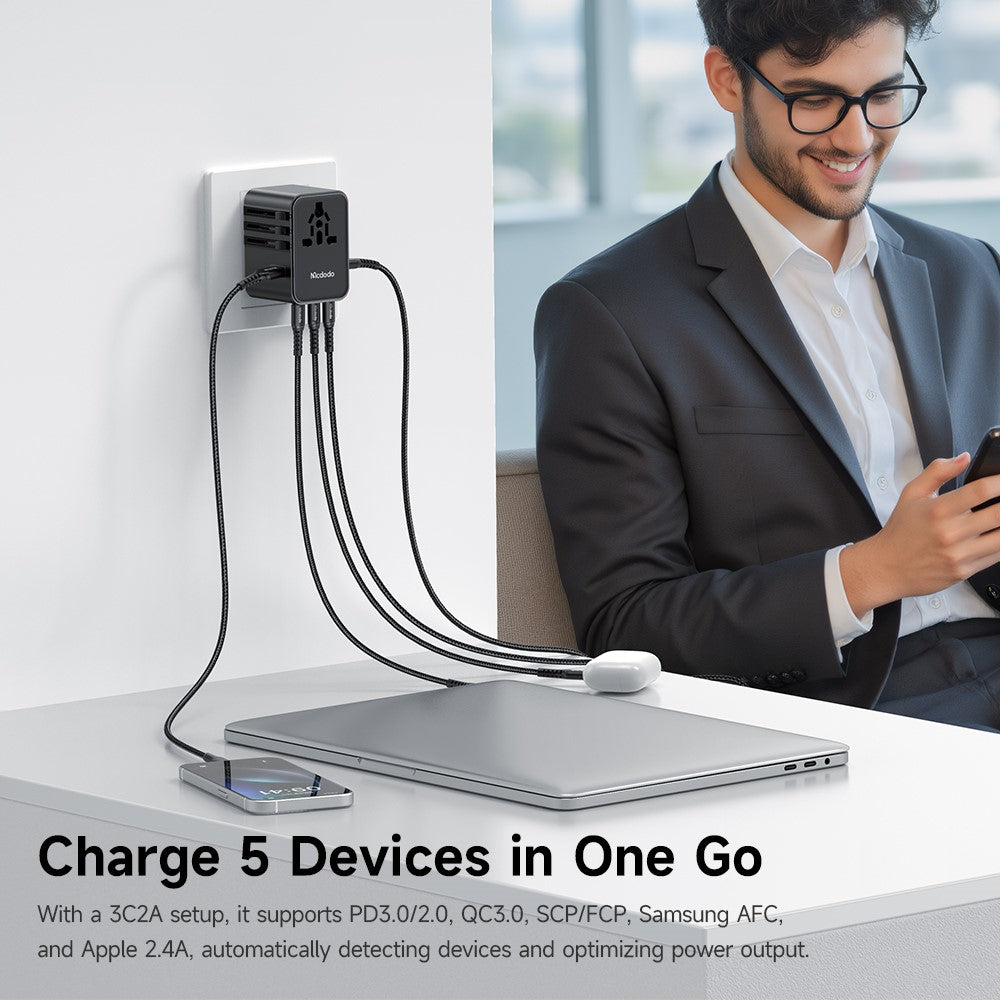 MCDODO CP-3270 MDD G5 Series 45W 3 USB-C + 2 USB-A Universal Travel Power Adapter Charger with USB-C to USB-C Cable