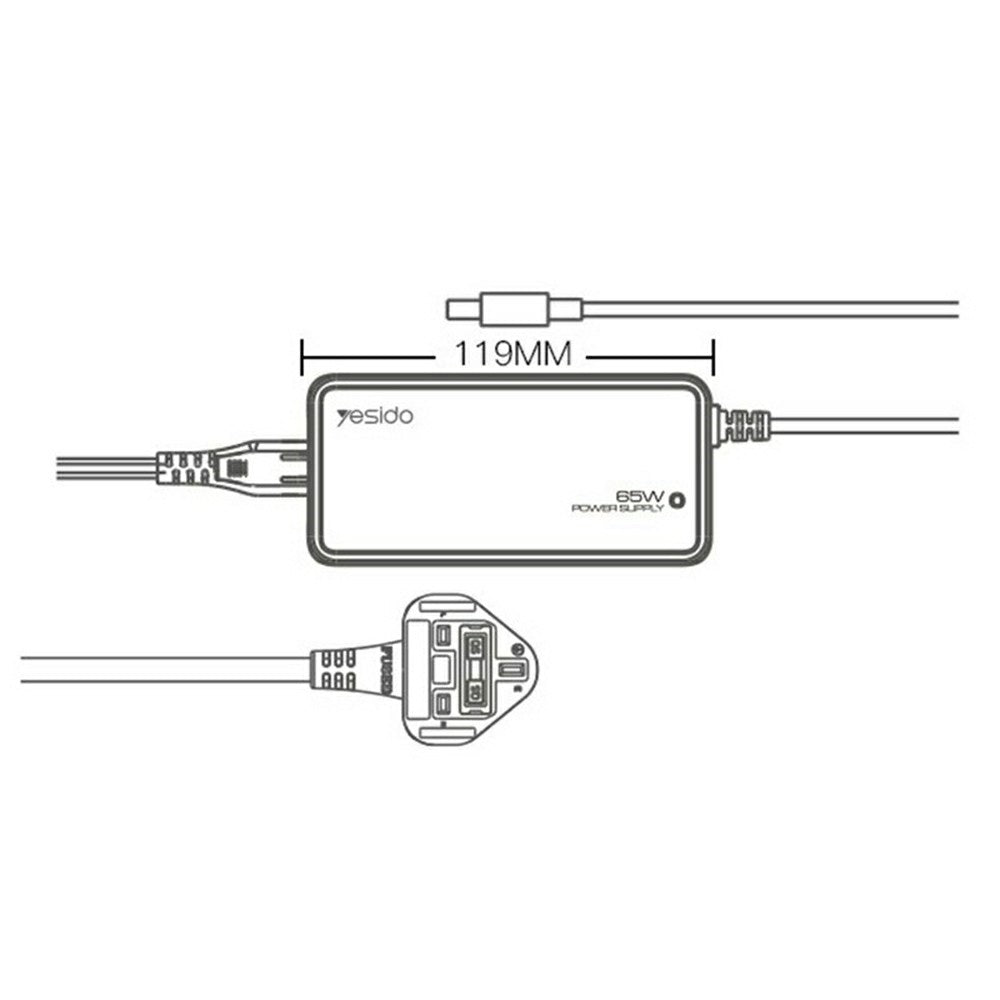 YESIDO CG11K Laptop Charger Kit 65W Power Adapter with 14 DC Connectors