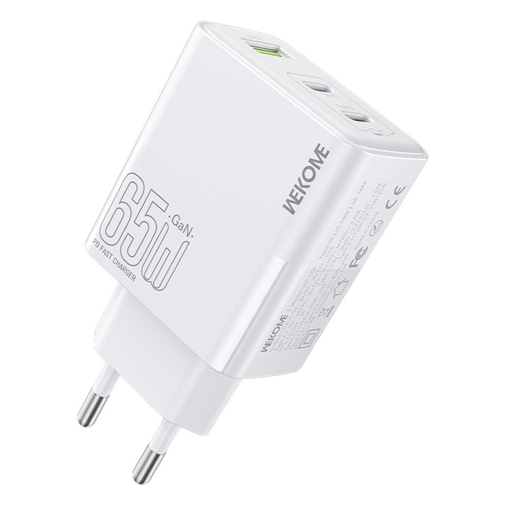 WEKOME WP-U66 PD 65W GaN Oplader USB-A + Dobbelte Type-C Porte Hurtig Opladningsadapter