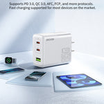 WEKOME WP-U66 PD 65W GaN Oplader USB-A + Dobbelte Type-C Porte Hurtig Opladningsadapter