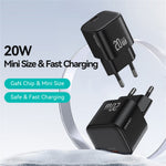 USAMS CC260 20W GaN Fast Charger Mini Power Adapter Type-C Port for Quick Charging