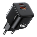 USAMS CC263 30W GaN Oplader Dobbelt Port USB-C + USB-A Hurtigopladende Miniadapter til Rejse / Hjemmebrug